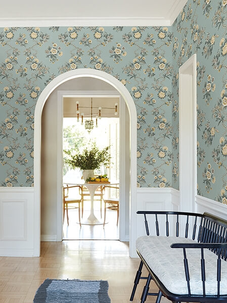 Genevieve Harbor Blue Floral Trail Wallpaper