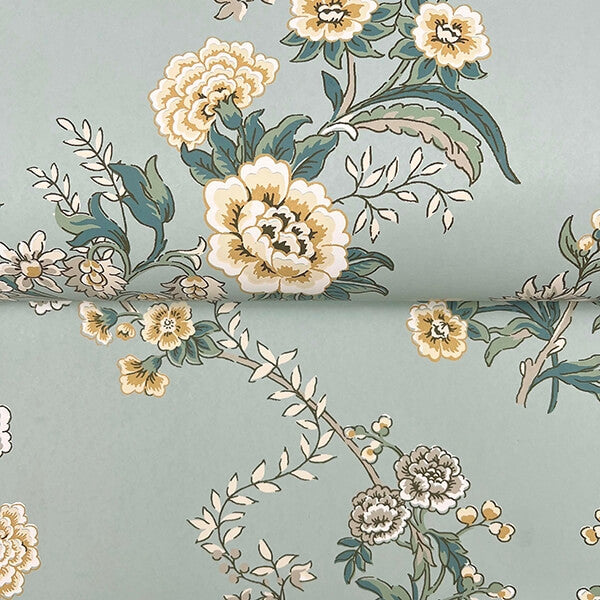 Genevieve Harbor Blue Floral Trail Wallpaper