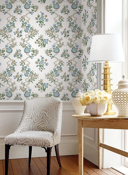 Genevieve Sapphire Floral Trail Wallpaper