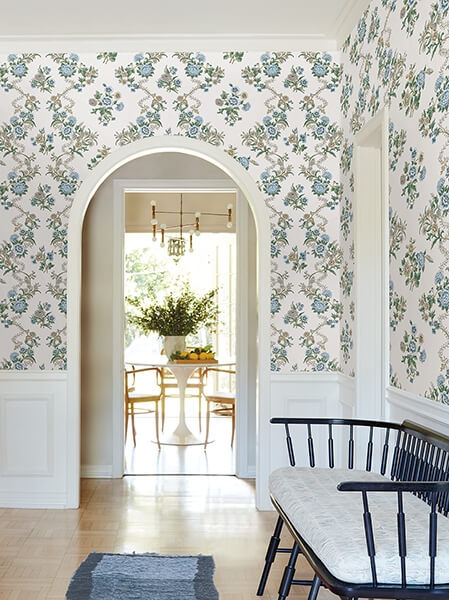 Genevieve Sapphire Floral Trail Wallpaper