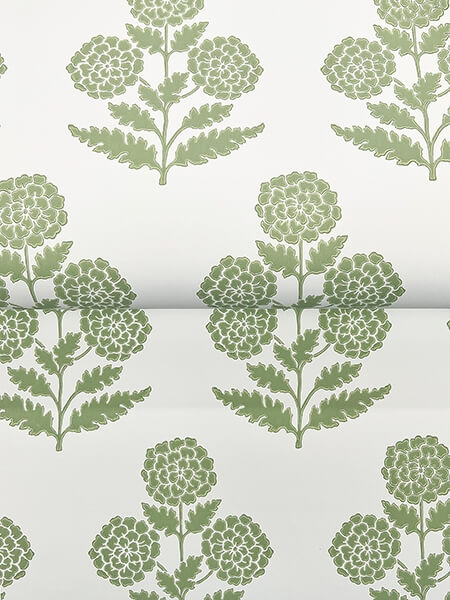 Souci Green Marigolds Wallpaper