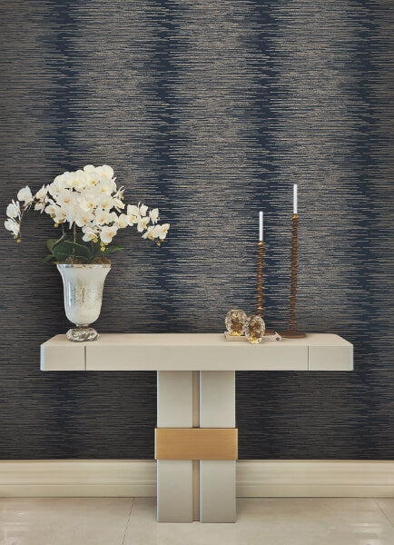 Operetta Navy Metallic Columns Wallpaper