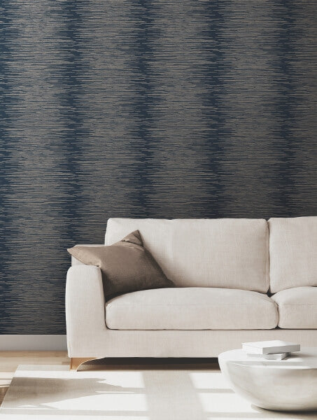 Operetta Navy Metallic Columns Wallpaper