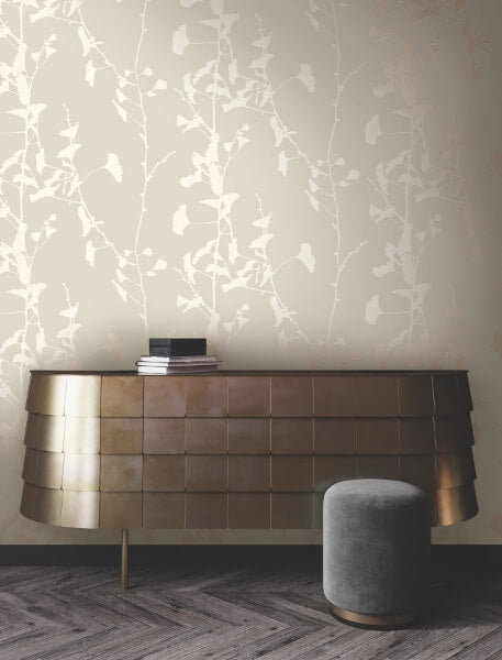 Ginkgo Silhouette Taupe Cork Wallpaper