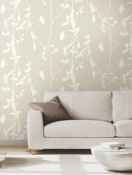 Ginkgo Silhouette Taupe Cork Wallpaper