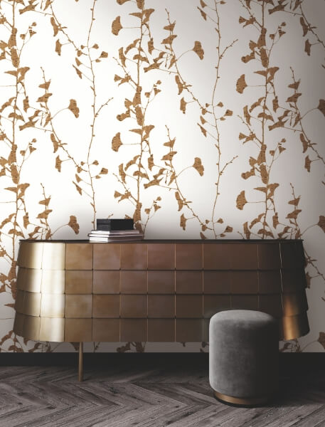 Ginkgo Silhouette Light Brown Cork Wallpaper