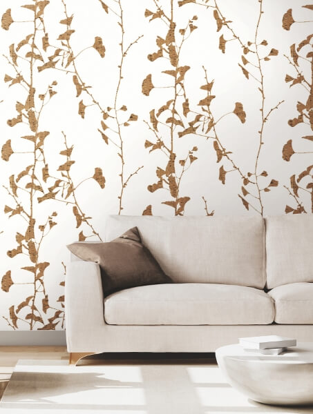 Ginkgo Silhouette Light Brown Cork Wallpaper