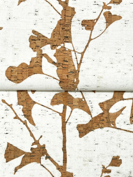 Ginkgo Silhouette Light Brown Cork Wallpaper