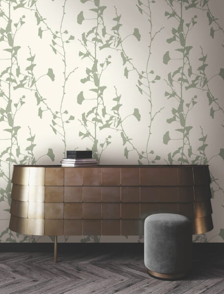 Ginkgo Silhouette Sage Cork Wallpaper