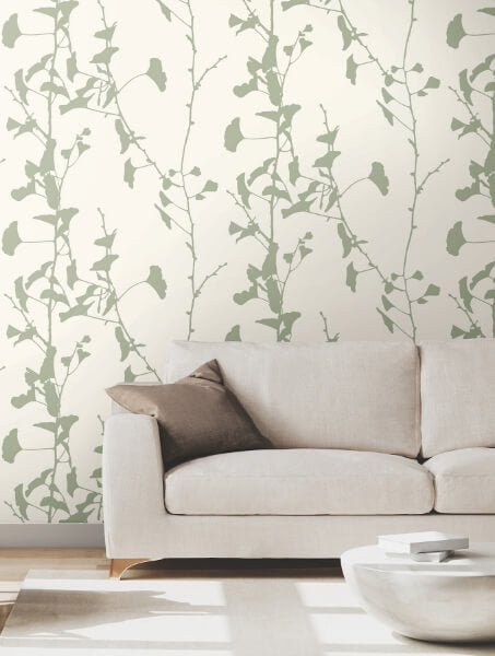 Ginkgo Silhouette Sage Cork Wallpaper