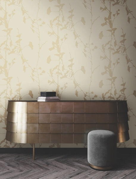 Ginkgo Silhouette Neutral Cork Wallpaper