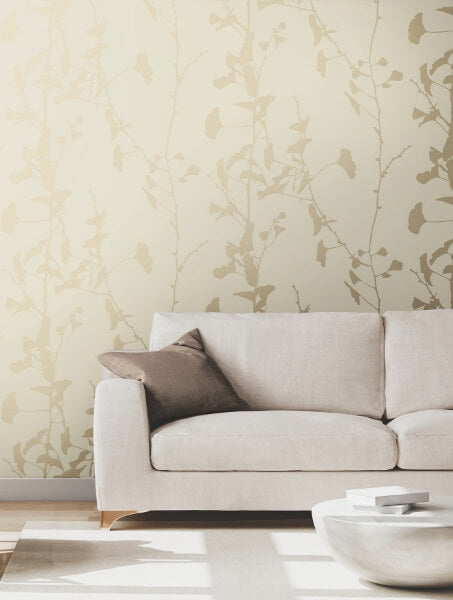 Ginkgo Silhouette Neutral Cork Wallpaper