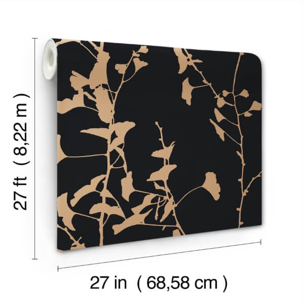 Ginkgo Silhouette Black & Gold Cork Wallpaper