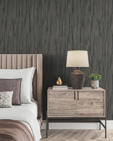 Tribeca Charcoal Texture Stripe Wallpaper