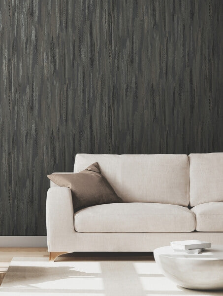 Tribeca Charcoal Texture Stripe Wallpaper