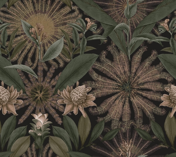 Enchanted Garden Chocolate Tropical Wallpaper