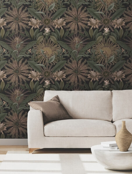 Enchanted Garden Chocolate Tropical Wallpaper