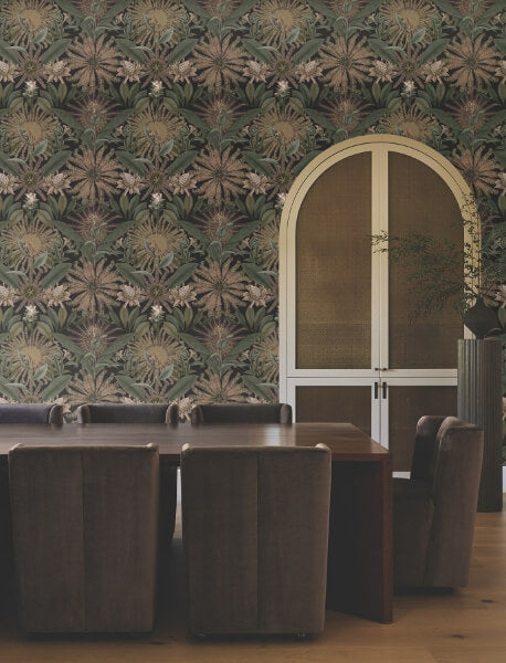 Enchanted Garden Chocolate Tropical Wallpaper