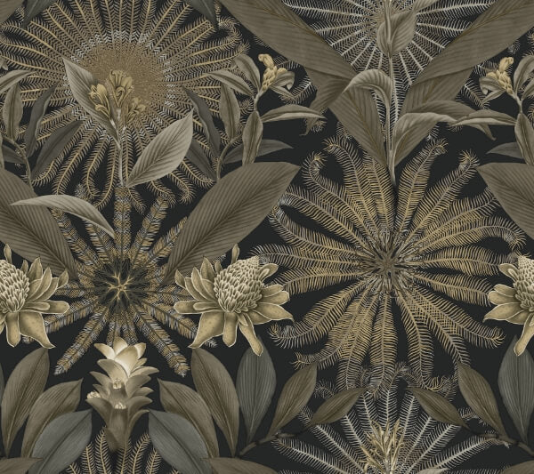 Enchanted Garden Black Tropical Wallpaper