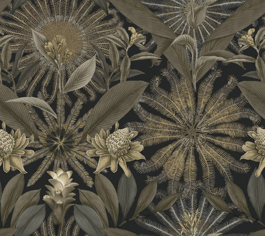 Enchanted Garden Black Tropical Wallpaper
