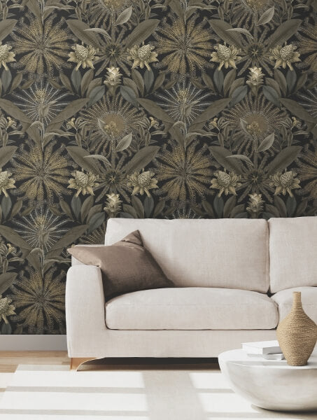 Enchanted Garden Black Tropical Wallpaper