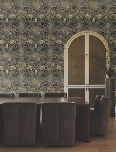 Enchanted Garden Black Tropical Wallpaper