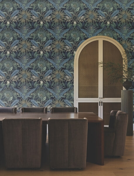 Enchanted Garden Navy Tropical Wallpaper