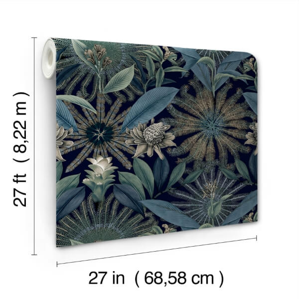 Enchanted Garden Navy Tropical Wallpaper