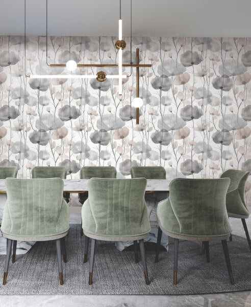 Cotswolds Poppies Grey Floral Wallpaper