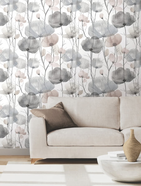 Cotswolds Poppies Grey Floral Wallpaper