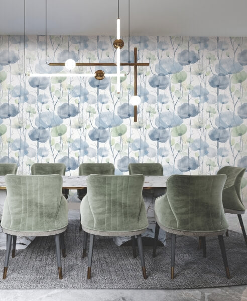 Cotswolds Poppies Blue Floral Wallpaper