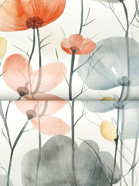 Cotswolds Poppies Coral Floral Wallpaper
