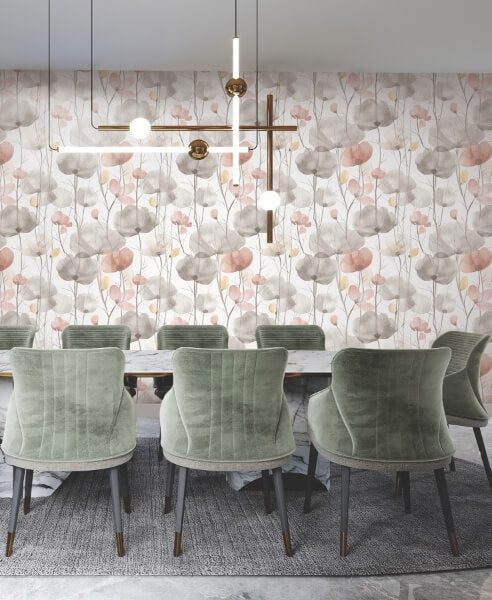 Cotswolds Poppies Pastel Floral Wallpaper