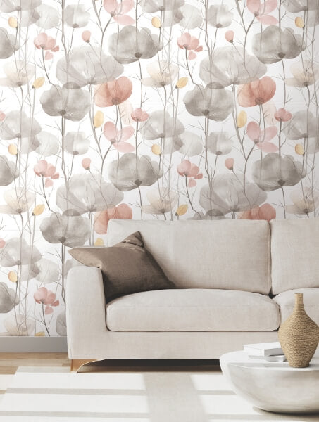 Cotswolds Poppies Pastel Floral Wallpaper