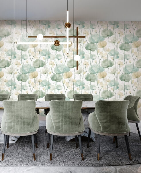 Cotswolds Poppies Turquoise Floral Wallpaper