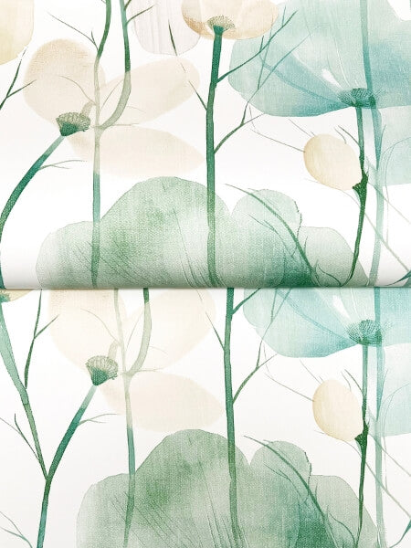Cotswolds Poppies Turquoise Floral Wallpaper