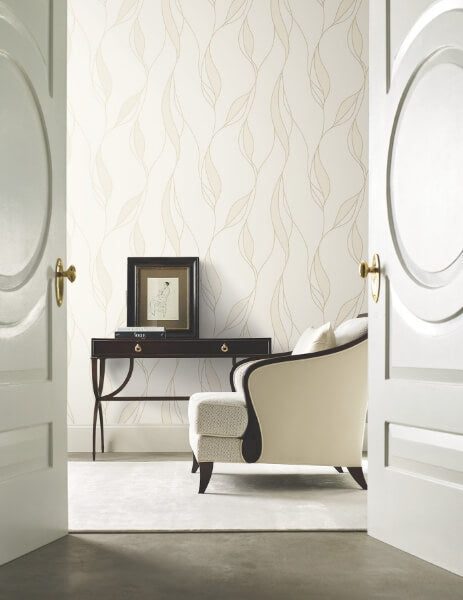 Society Hill White Abstract Leaf Wallpaper