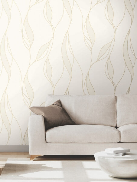 Society Hill White Abstract Leaf Wallpaper