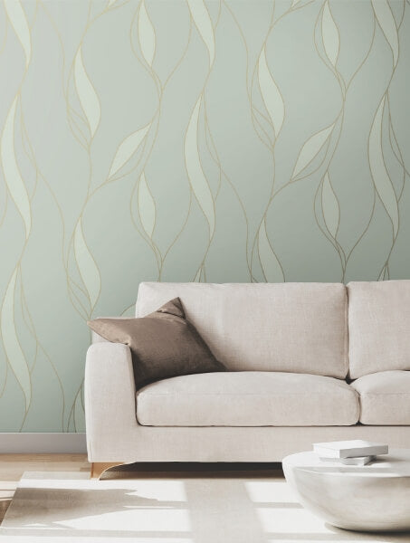 Society Hill Mint Abstract Leaf Wallpaper