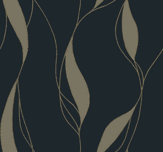 Society Hill Black Abstract Leaf Wallpaper