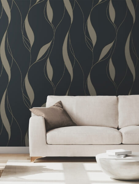 Society Hill Black Abstract Leaf Wallpaper