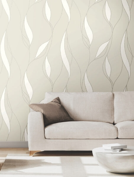 Society Hill Dove Abstract Leaf Wallpaper