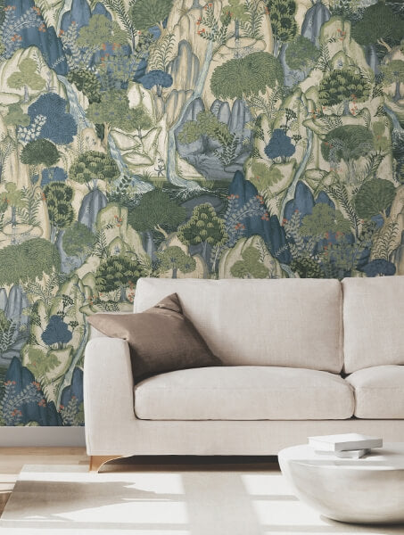 Falling Waters Sapphire Scenic Wallpaper