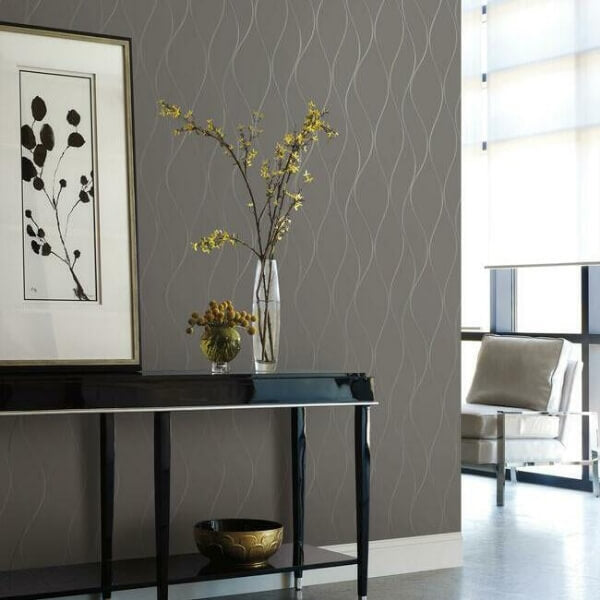Wavy Stripe Black Metallic Wallpaper