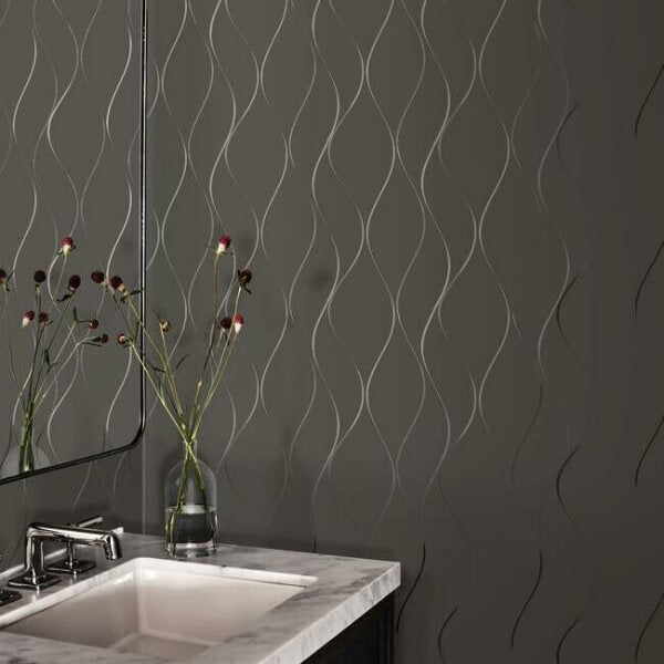 Wavy Stripe Black Metallic Wallpaper