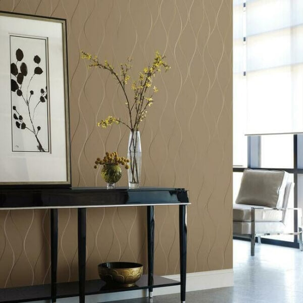 Wavy Stripe Tan Metallic Wallpaper
