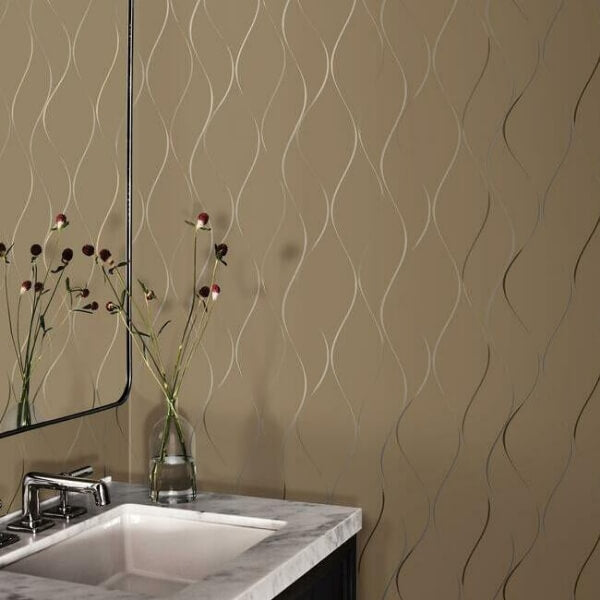 Wavy Stripe Tan Metallic Wallpaper
