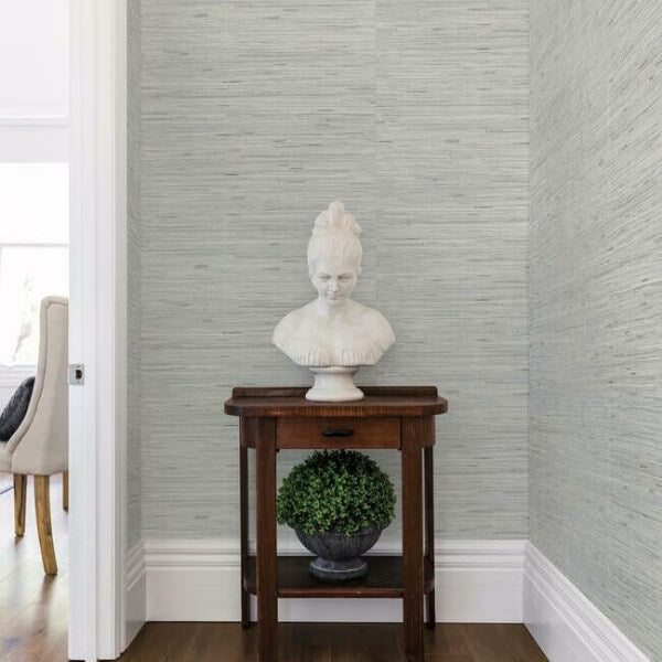 Lustrous Grasscloth Silver Wallpaper