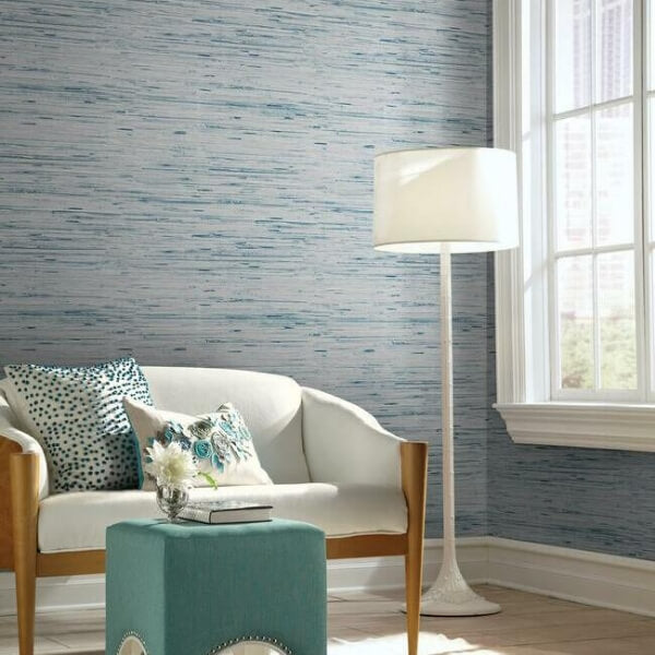 Lustrous Grasscloth Blue & Gold Wallpaper