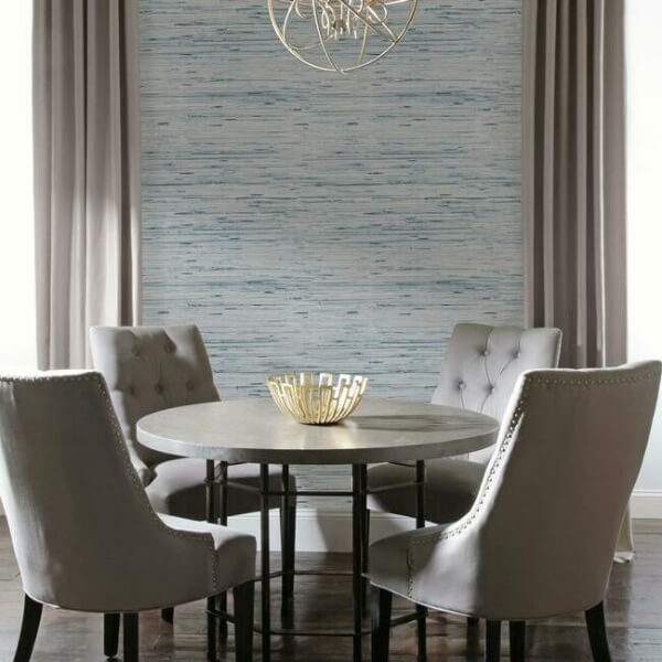 Lustrous Grasscloth Blue & Gold Wallpaper